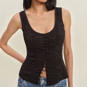 Reformation Archer Ruched Button-Front Black Tank Top